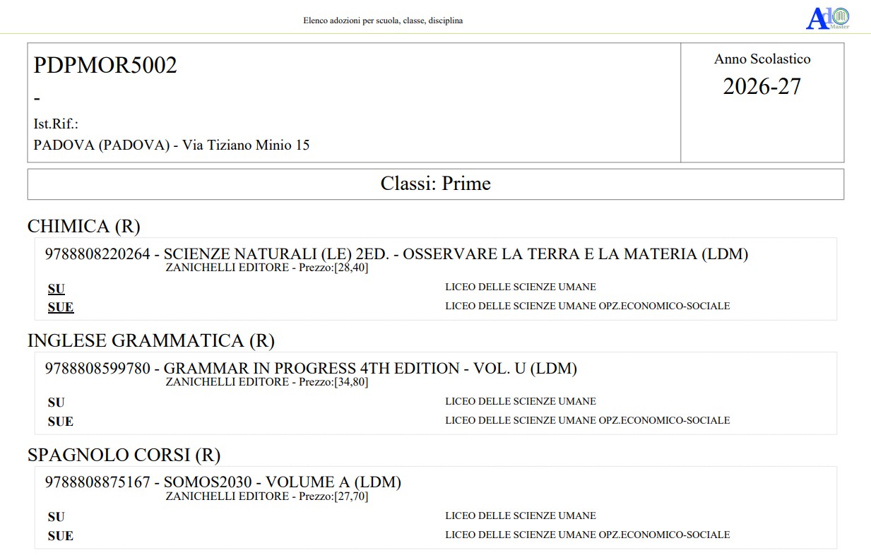 Report per Scuola/Classe/Disciplina